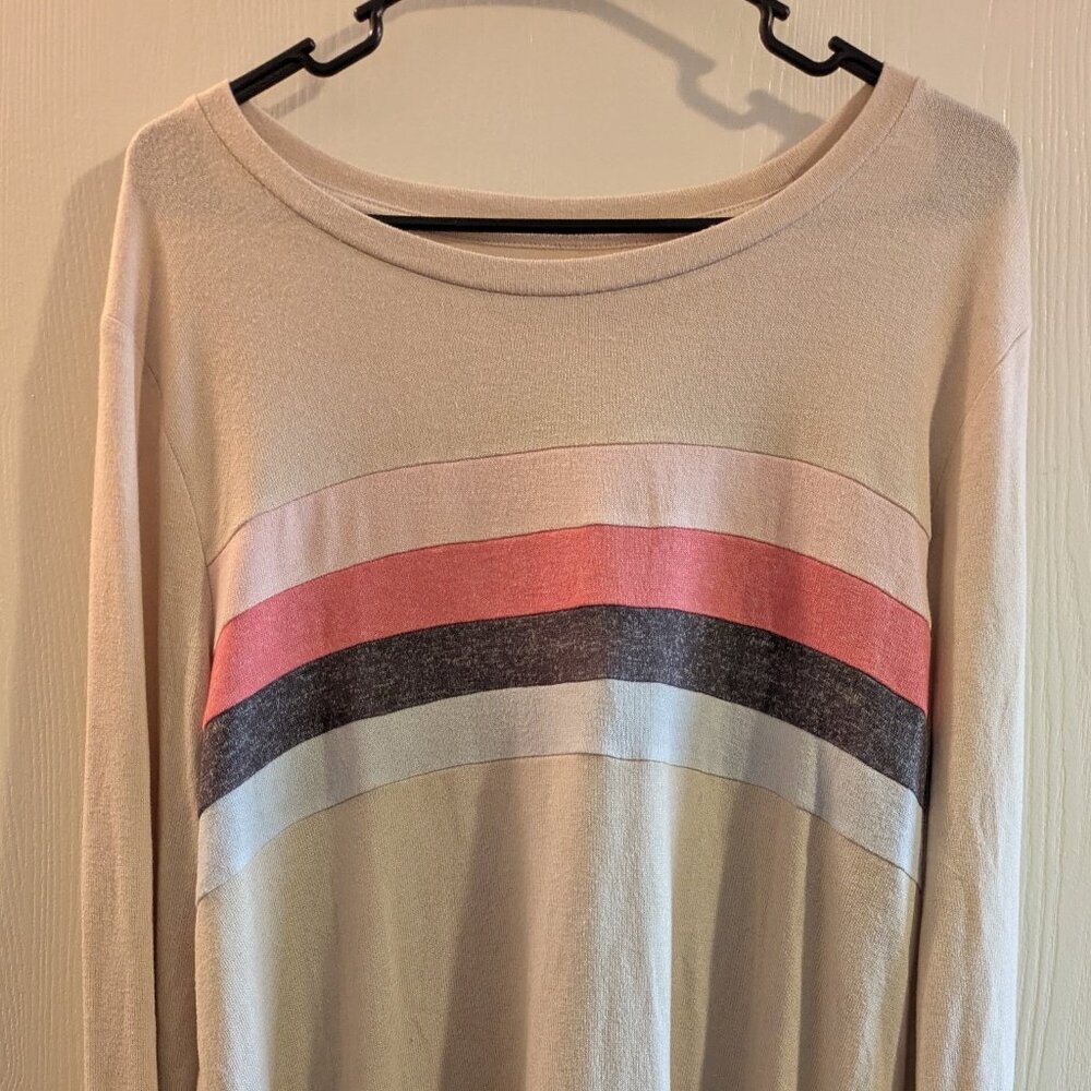 Maurices Crew Neck Striped Lightweight Cream Sweater Size XL Womens Pullover